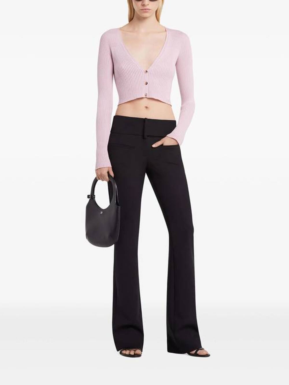 Courreges Solar Light Rib Cropped Cardigan Sweater in Salt Pink L